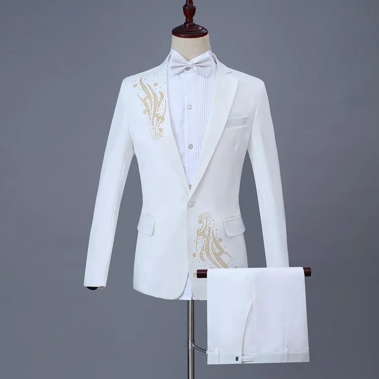

2018 New Brand Suit 5Colour Set drill Men Stage Singer Wear 2 Pieces Set Slim Fit Wedding Tuxedo Costume Homme(Jacket+pants)