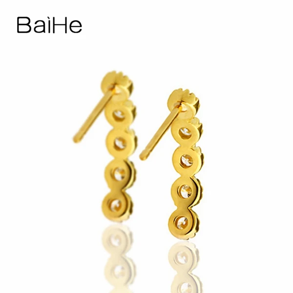 BAIHE Solid 14 K желтое золото 0.32ct H/SI круглая огранка натуральные Алмазы обручальные модные ювелирные изделия Уникальные серьги-гвоздики