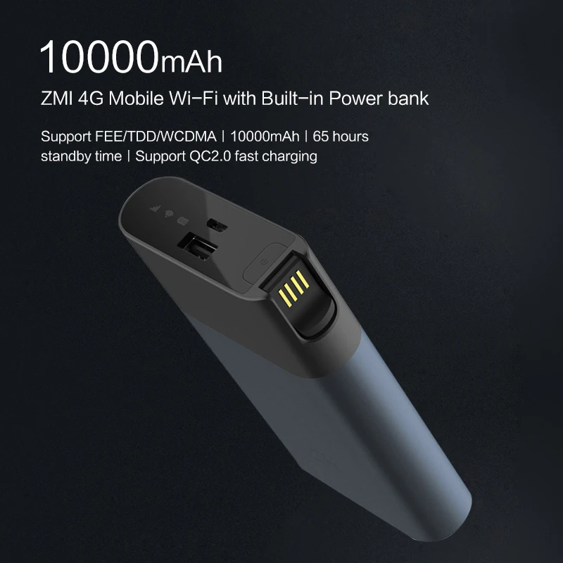 XIAOMI ZMI 4G wifi роутер power bank 3g LTE Mifi мобильный Точка доступа с 10000 мАч QC2.0 батарея
