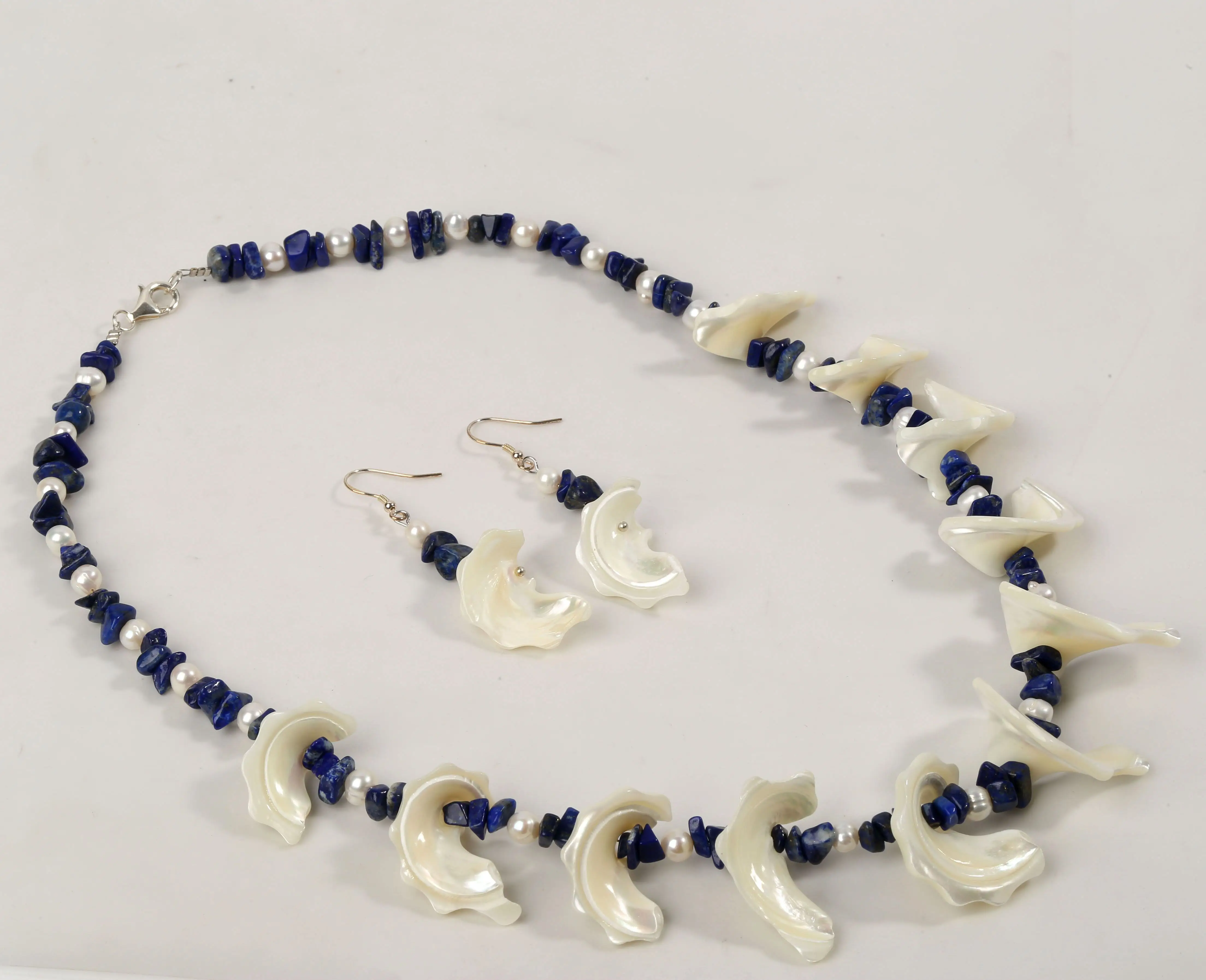 YACQ Lapis Lazuli Mother of Pearl 925 Sterling Silver Choker Necklace Dangle Drop Earrings Jewelry Set Gifts for Women Mom | Украшения и