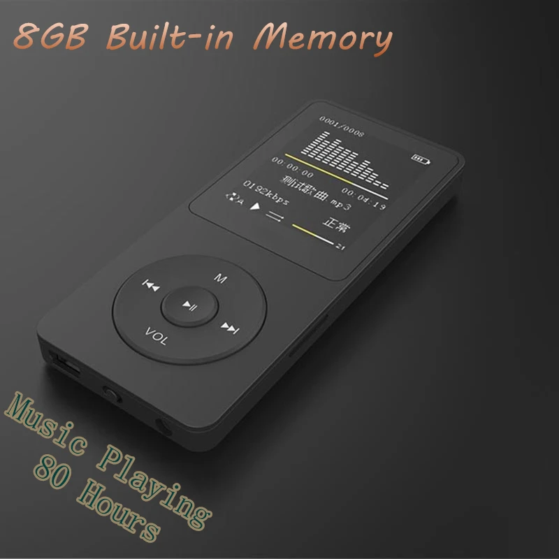 Mp4 плеер 8 гб 80 часов воспроизведения музыки без потерь с TFT экраном 1 дюйма mp4