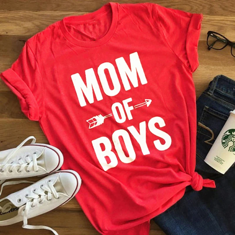 Футболка женская с надписью Mom Of Boys Модная хлопковая рубашка коротким рукавом