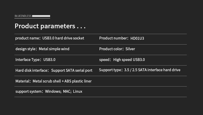 Blueendless 1 отсек hdd док-станция sata usb 3,0 Корпус жесткого диска Алюминиевый Жесткий драйвер ридер 2,5 3,5 дюймов hdd caddy