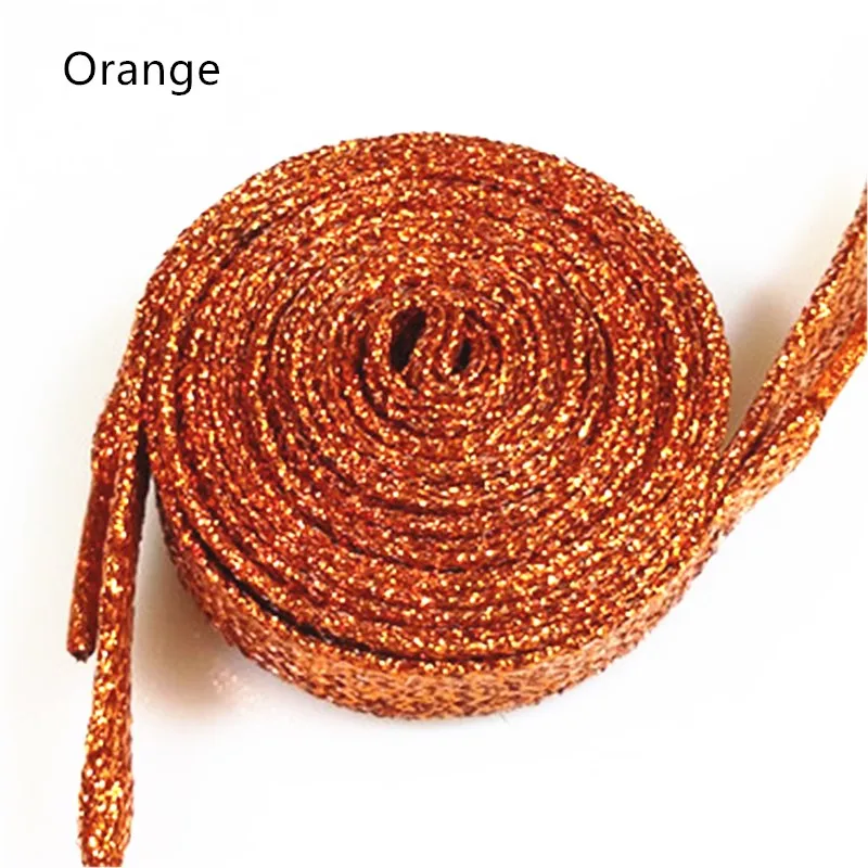 Orange-7 1 пара глянцевый золотистый Серебристый шнурки блестящие плоские шнурки блестящие шнурки цветные мерцающие шнурки 110 см - Цвет: Orange-7