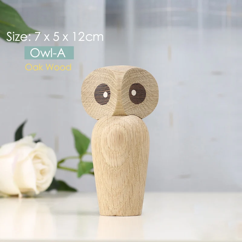 Owl A Деревянные фигурки животных в скандинавском стиле, фигурки медведя/собаки/птицы/обезьяны, домашний декор, украшения, игрушки для мальчиков и хобби - Цвет: Owl A