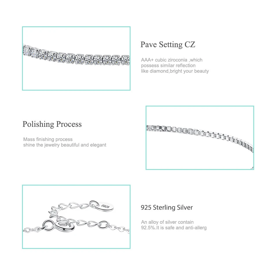 ELESHE Authentic Real 925 Sterling Silver Bracelet for Women Cubic Zirocnia Crystal Tennis Charm Bracelet Wedding Jewelry Gift