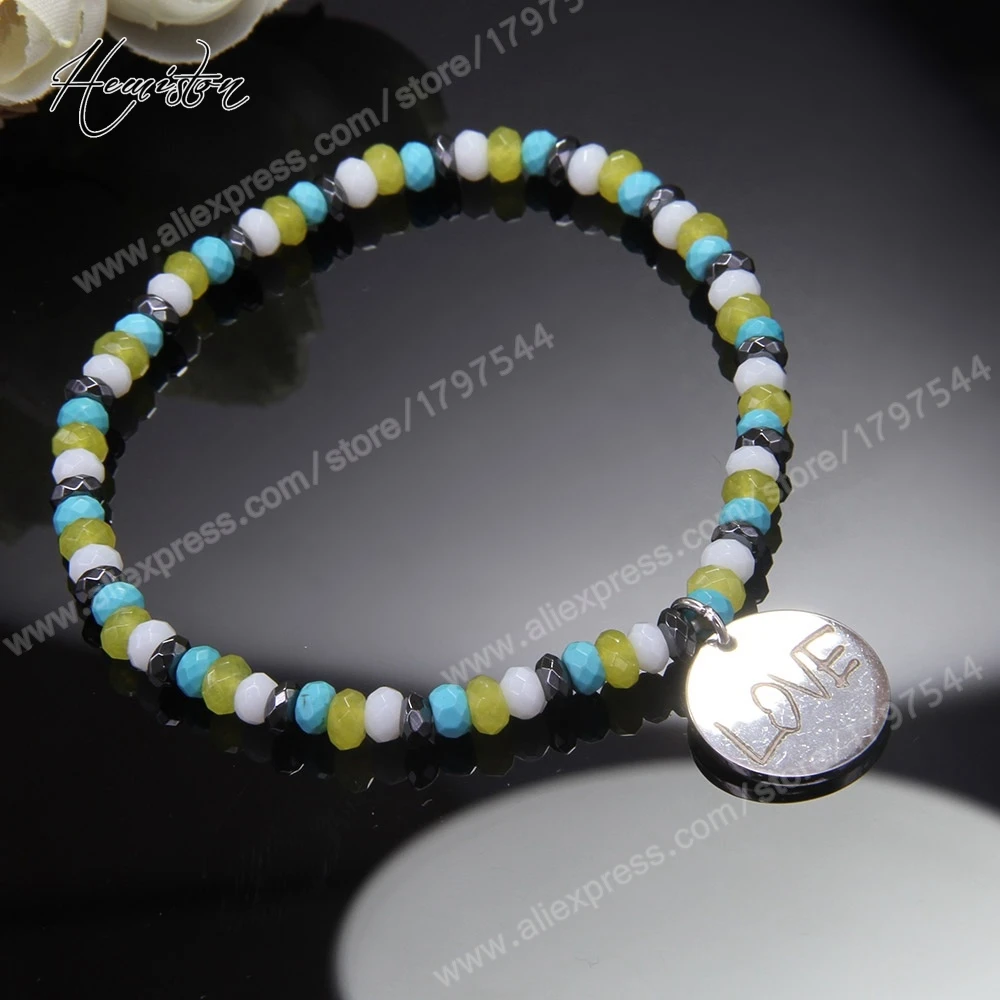 

ENGRAVING INCLUDED, Thomas Colorful Small Bead Bracelet with Disc Charm, Glam Jewelry for Women TS B154