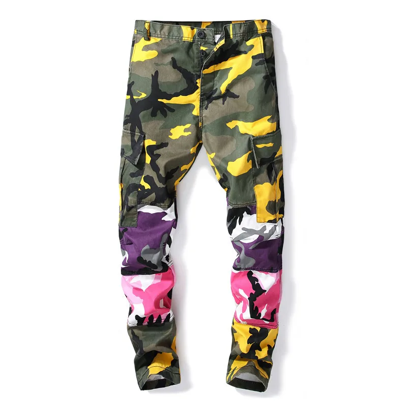 

drop shipping Camo Patchwork Cargo Pants Men's Hip Hop Casual Camouflage Trousers Streetwear Joggers Sweatpants NXP12