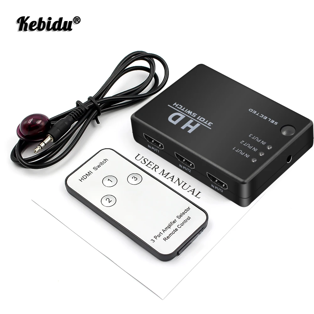 Kebidu дистанционный коммутатор 3 в 1 порт Коммутатор HDMI совместимый с PS3 360 Xbox HDTV DVD ИК