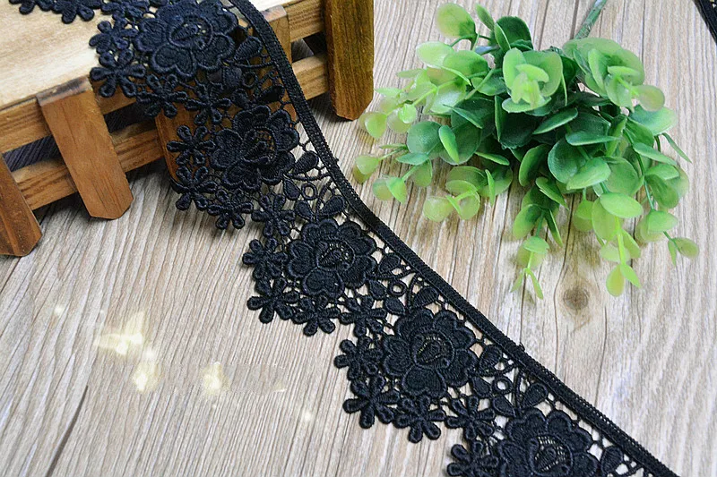 5 ярдов/Лот черная белая молочная шелковая кружевная отделка ткань с вышивкой