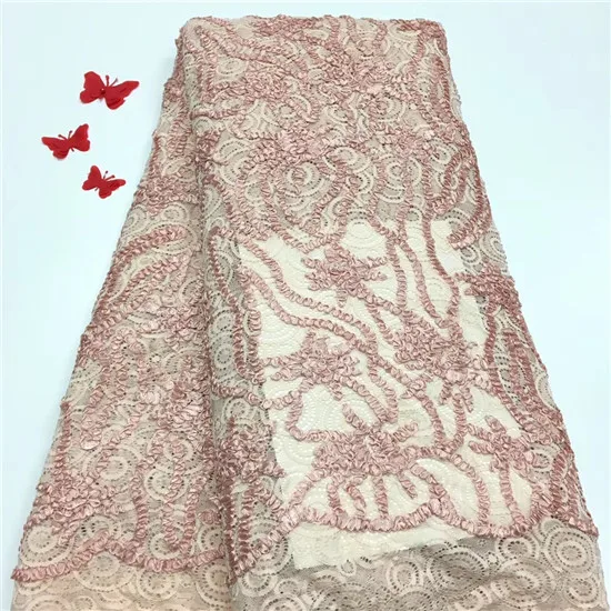 

African net Lace Fabric Embroidered Nigerian Laces Fabric 2019 High Quality Pale pink French Tulle Lace Fabric For Women
