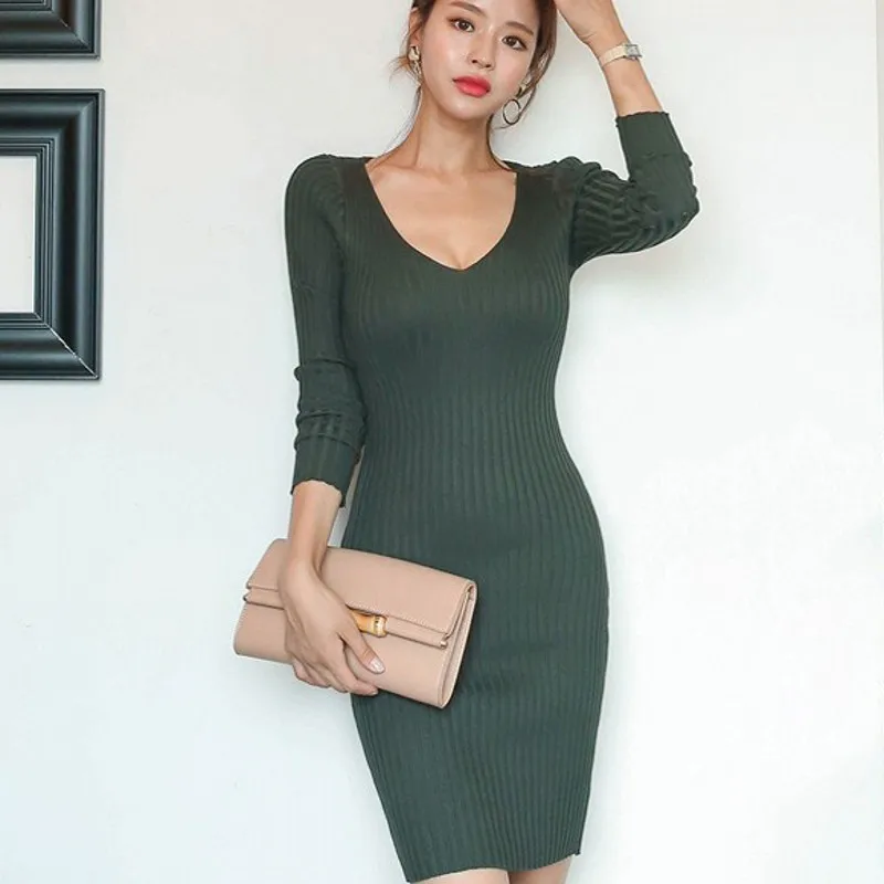 2021 женские Соблазнительные обтягивающие осеннее платье с длинными рукавами и