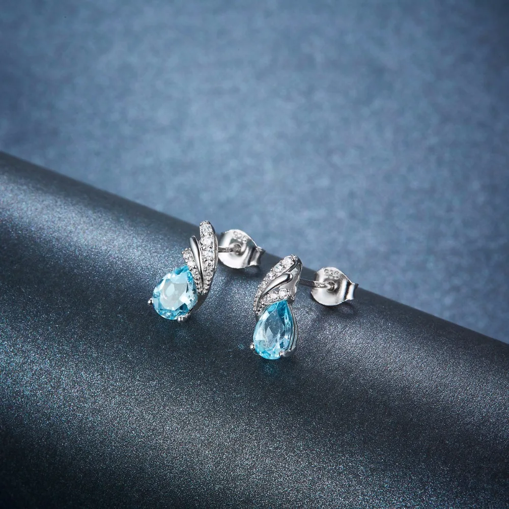 Серьги гвоздики из серебра 925 пробы с натуральным голубым топазом|stud earrings|gemstones blue
