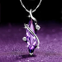 s925 sterling silver clover purple natural crystal female necklace korean short clavicle pendant necklace
