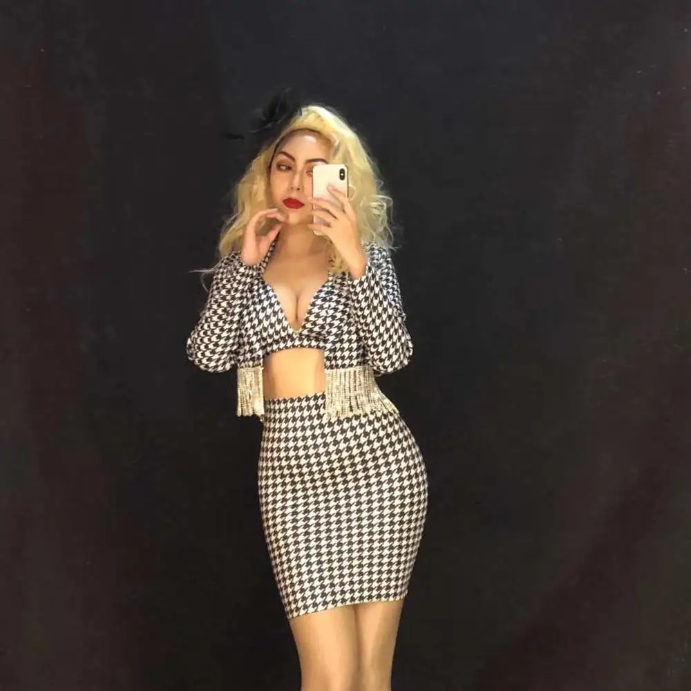 

Female Tassel Split Suit Jacket Ladies Singer Performance Clothing Stage Wear Outfit Women Dancer Costume Nightclub Set DJ505