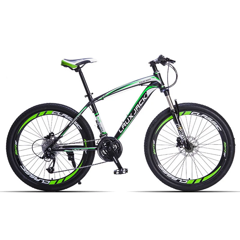 LAUXJACK горный велосипед стальная рама 24 скорость Shimano механические дисковые тормоза 2" колеса - Цвет: black green