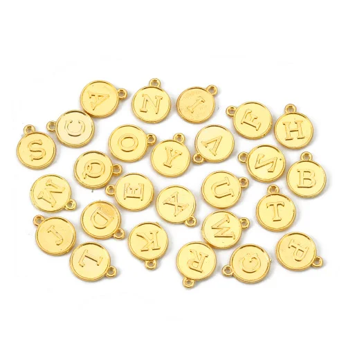 DoreenBeads цинковый сплав на основе Круглый Кулон Античная бронза смешанные Начальная буква сообщение "A-Z" 15 мм x 13 мм, 1 набор(26 шт./компл - Окраска металла: Gold