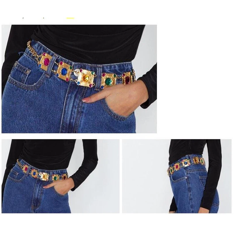 Новинка Модный женский квадратный ремень с золотой цепочкой женские цветные