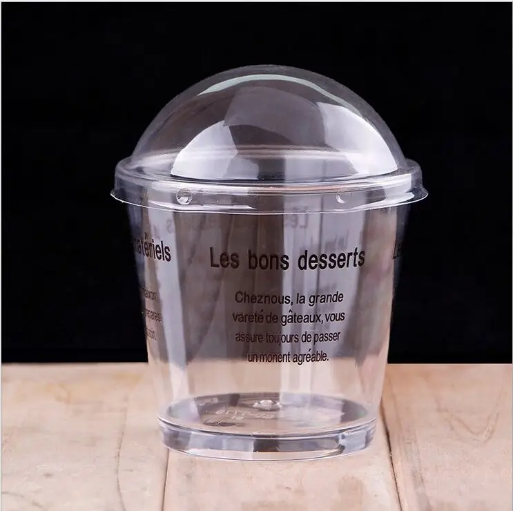 

Black Letter Printing Clear Jelly Dessert Cup with Cover and Spoon Treat Cups Sawdust Cups Bakery Supplies 50pcs/lot DEC084