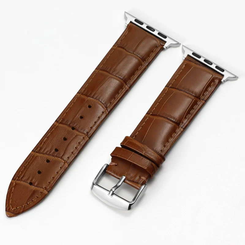 Silver-Light Brown Carouse Watch Accessories Calf Genuine Leather Strap For Apple Watch Band 42mm 38mm Series 4/3/2/1 iWatch 44mm 40mm Watchband - Цвет ремешка: Silver-Light Brown