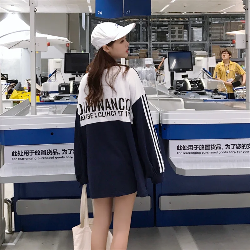 Женские кофты японский Harajuku Ulzzang Винтаж Письмо свободный цвет подходящая