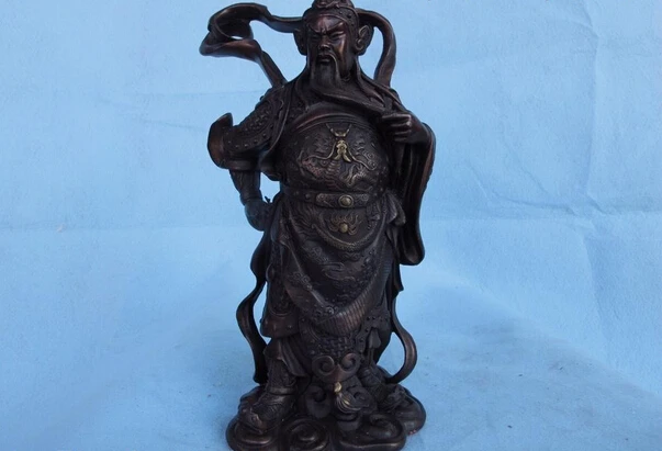 

song voge gem S0719 10 Chinese Folk Red Bronze Copper Dragon Warrior Guan Gong Guan Yu Buddha Statue