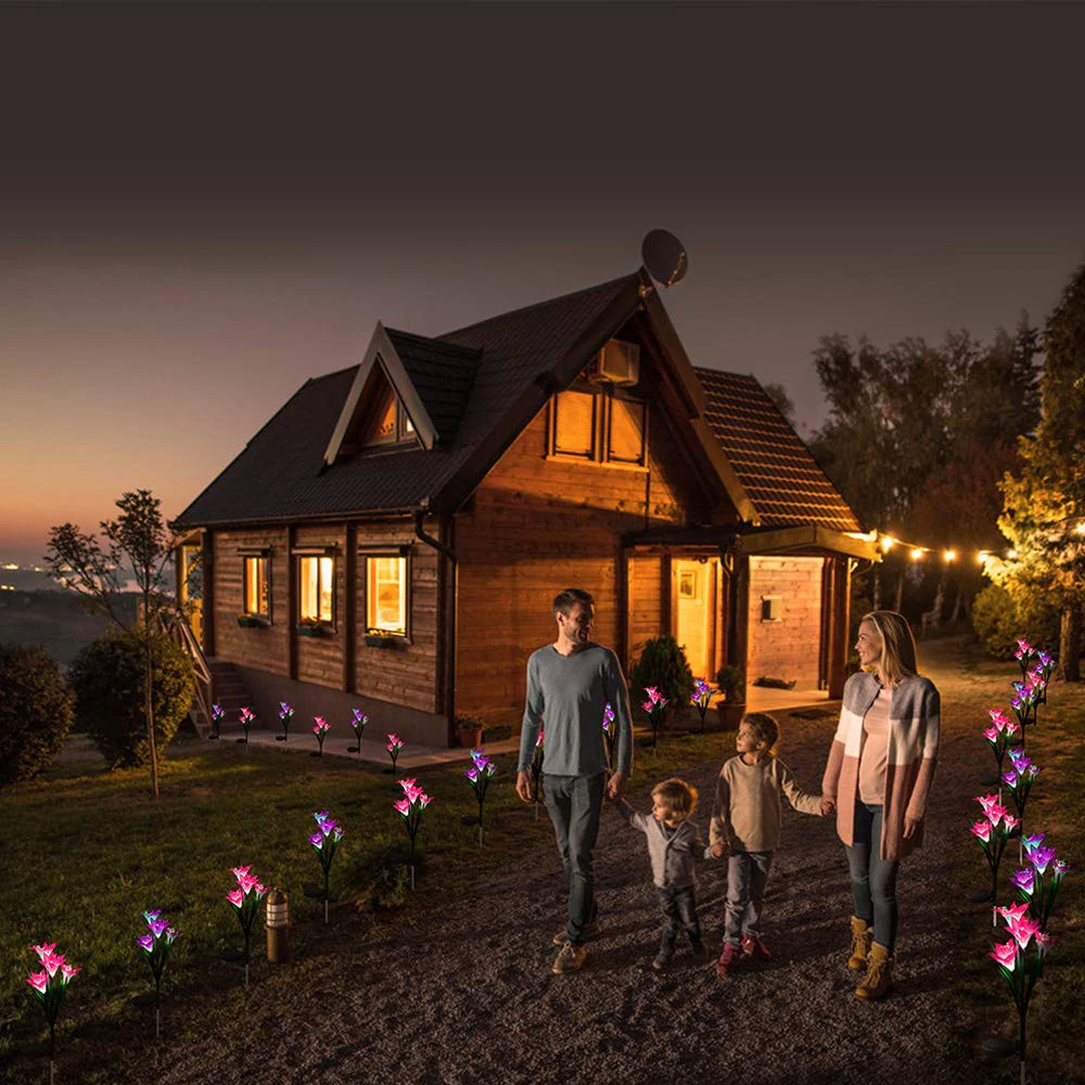 Lightingview наружный солнечный свет для украшения сада с 4 зеленоватыми цветами лилии