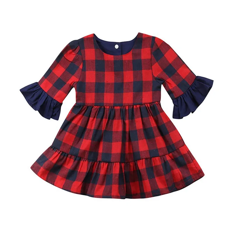 Red Girl Christmas Dress Holiday Party Baby Clothes Princess Plaid Fashion Xmas Kids For Girls | Детская одежда и обувь
