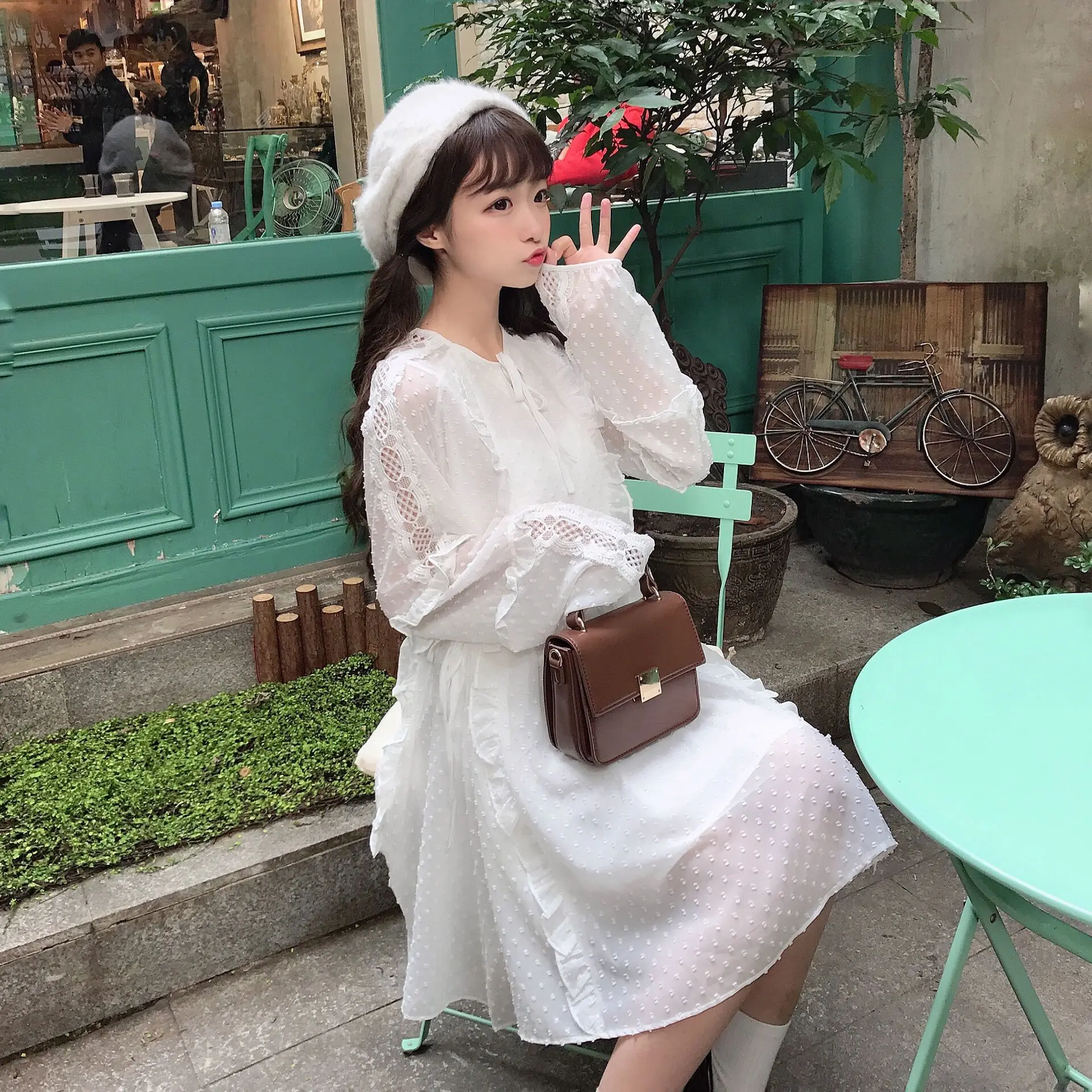 Новинка Весна 2019 шифоновое кружевное платье с бантом в Корейском стиле сказочные