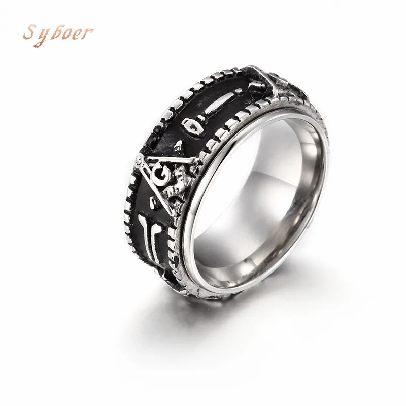 Syboer кольцо масонской нержавеющей стали Рок Аксессуары Человек sieraden подарки для