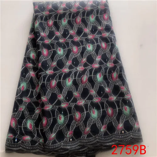 Picture 3 Синяя африканская швейцарская вуаль кружева, нигерийская кружевная ткань высокого качества, новое французское хлопчатобумажное кружево с камнями для женщин KS2759B - Color: Picture 3