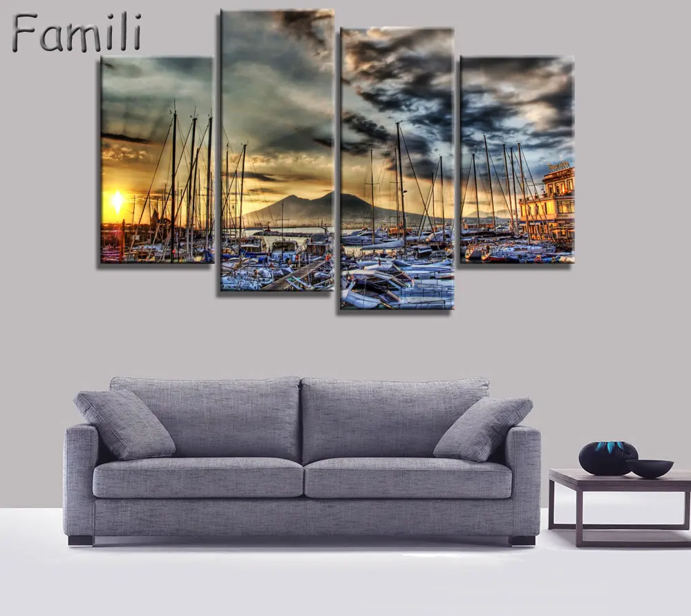 4pcs Winter Landscape Canvas Paintings Modern Pictures for Living Room Prints Wall Art Modular Painting Color | Дом и сад