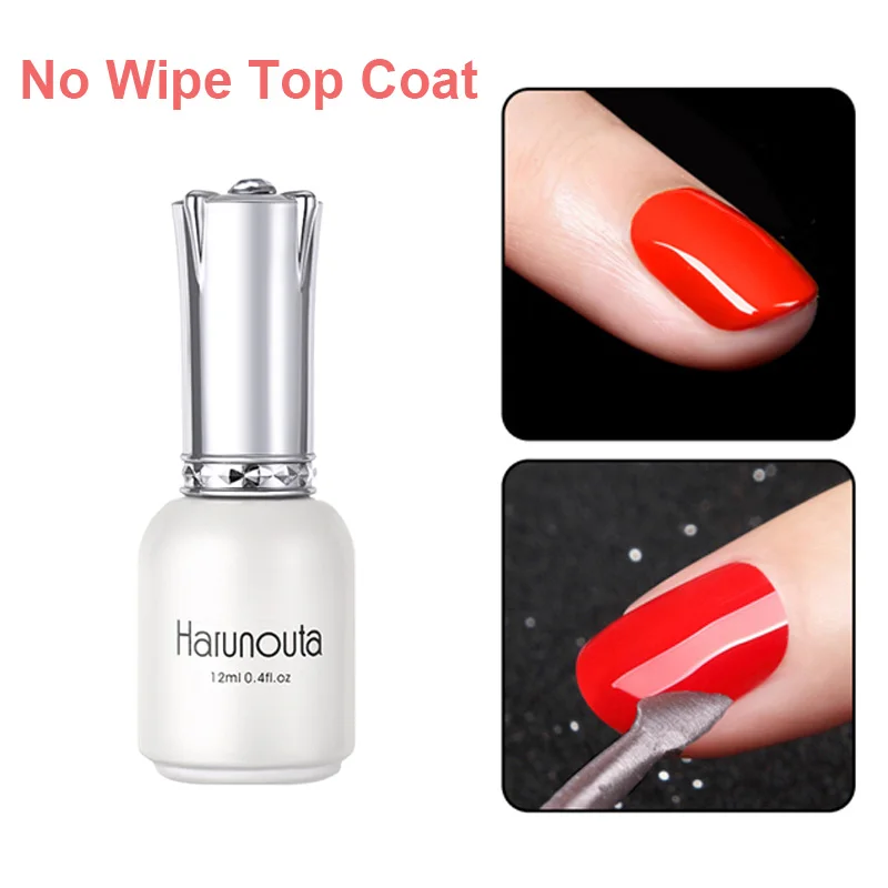 No wipe top coat HARUNOUTA, 12 мл, армирующий Гель-лак, основа, верхнее покрытие, УФ-гель, Матовый верх, грунтовка, не протирается, липкий слой, лак для ногтей - Цвет: No wipe top coat