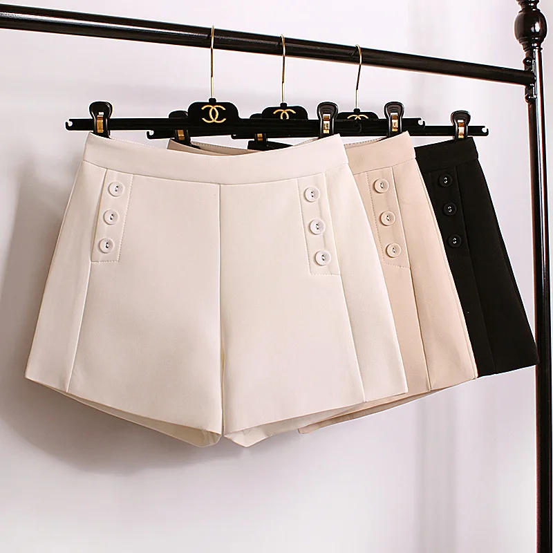 

Black white brown Chiffon Shorts Women Summer High Waisted Shorts For Womens Pocket Wide Leg Hot Short Pants Short Femme Shorts