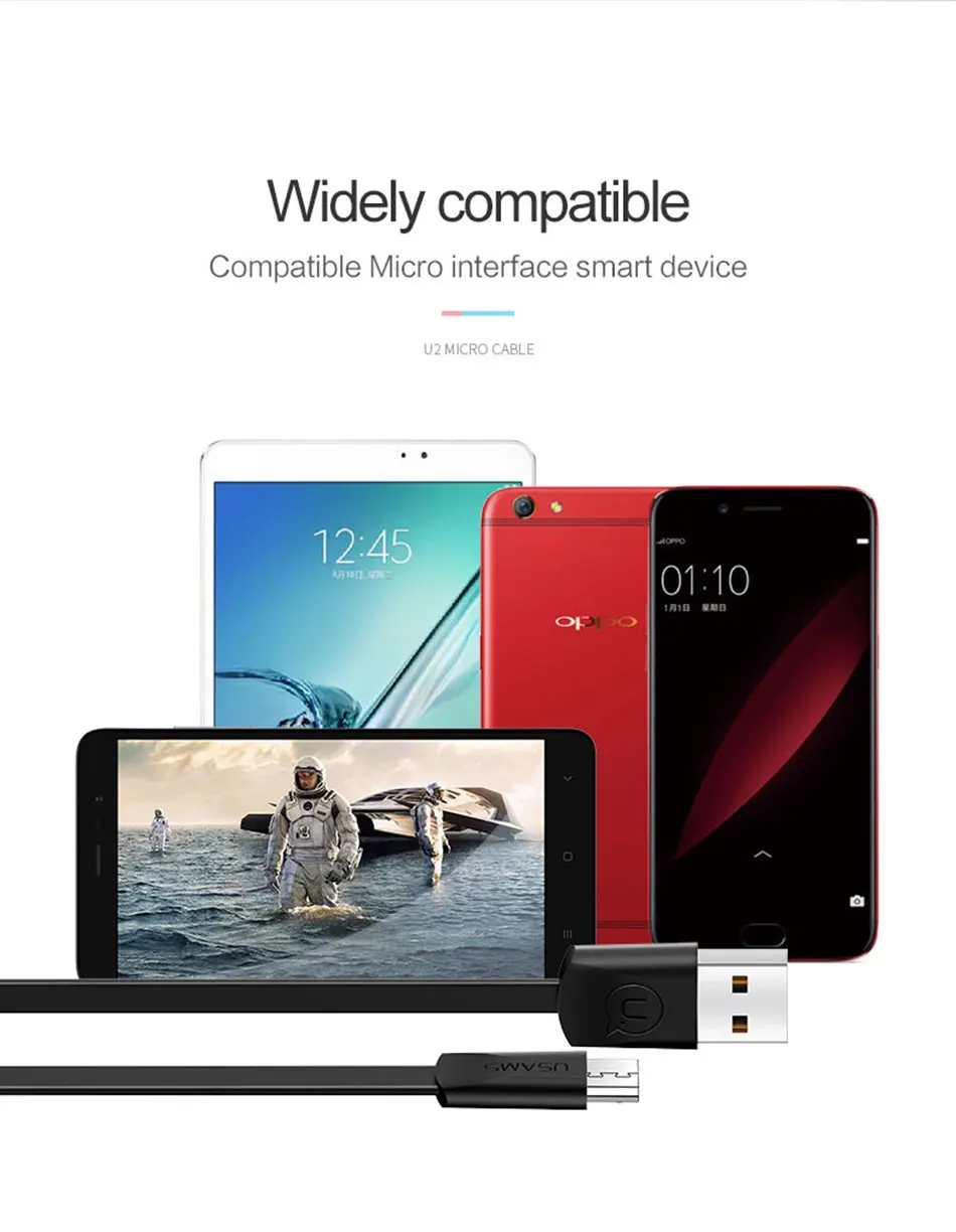 USAMS телефонный кабель для samsung huawei Android зарядный Micro USB кабель для синхронизации данных зарядный кабель 60 см/1,2 м шнур