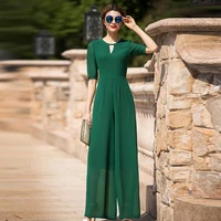 2020 high street green jumpsuit for women summer evening party chiffon elegant full length rompers plus size 3xl 4xl