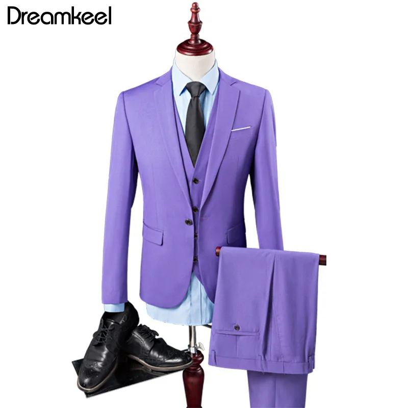 Известный бренд мужские свадебные костюмы для жениха плюс Размеры 4XL комплект из 3 предметов(куртка+ жилет+ брюки) Slim Fit строгий костюм мужской - Цвет: Фуксия