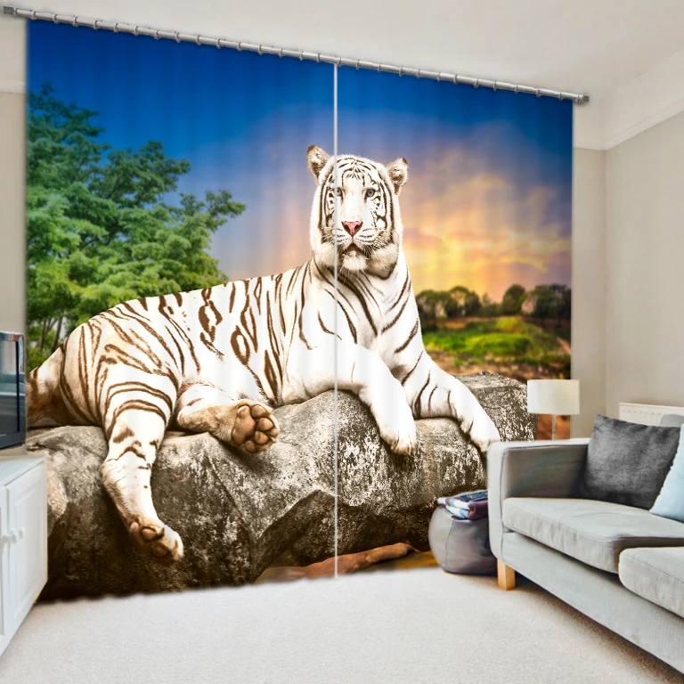 

3D White Tiger Printing Curtains With Bedding Room Living Room or Hotel Cortians Thick Sunshade Window Curtains