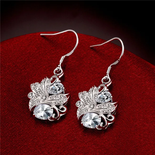 E025 925 Sterling Silver Earrings elegant and stylish flower zircon Europe selling TOP quality engagement gift | Украшения и