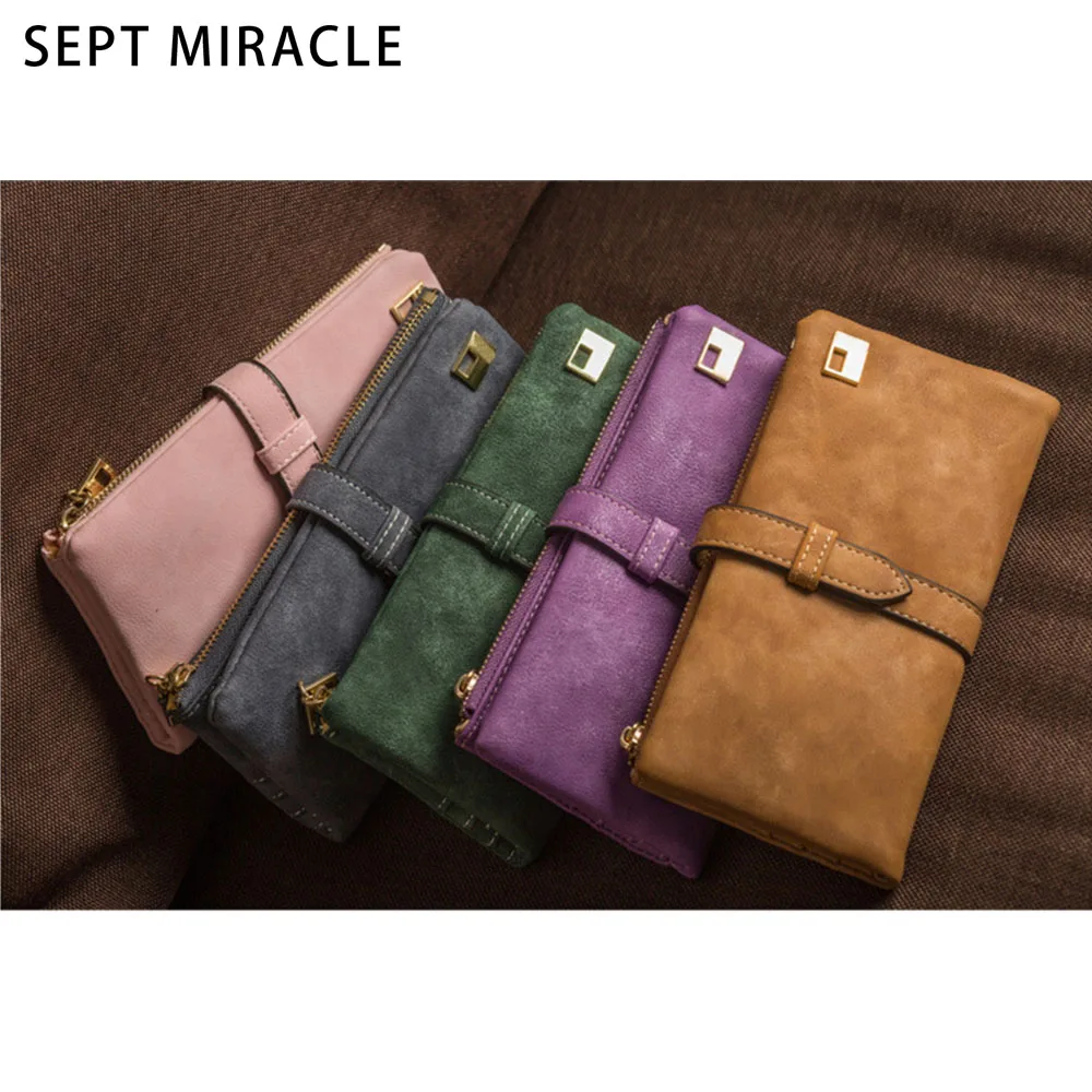 Sept чудо Для женщин длинные Женские Кошельки Drawstring нубук клатч кредитные карты