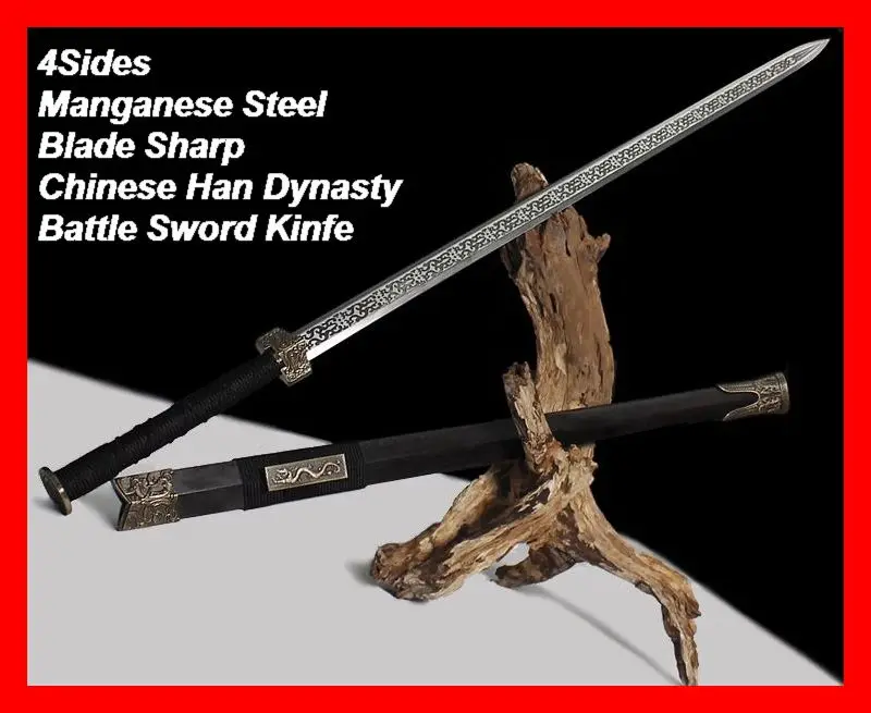 

Handmade Chinese Sword Double edge Han Jian Manganese Steel Blade Sharp Saber