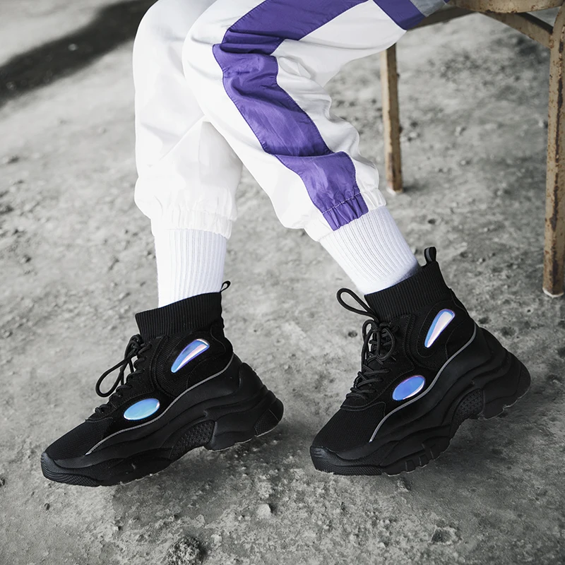 Женские винтажные кроссовки GNOME белые и черные на толстой подошве|Обувь без