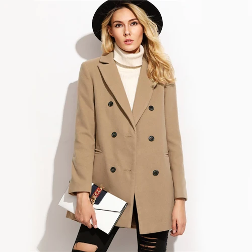 CAMEL COLROVIE Camel, двубортное зимнее пальто, женское, элегантное, короткое, с отворотом, с длинным рукавом, пальто, осень, с прорезным карманом, винтажное, теплое пальто - Цвет: CAMEL