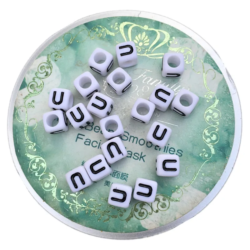 

2600PCS 6*6MM Cube Acrylic Letter Beads White with Black Printing DIY Jewelry Ornament Accessories Plastic Alphabet Beads
