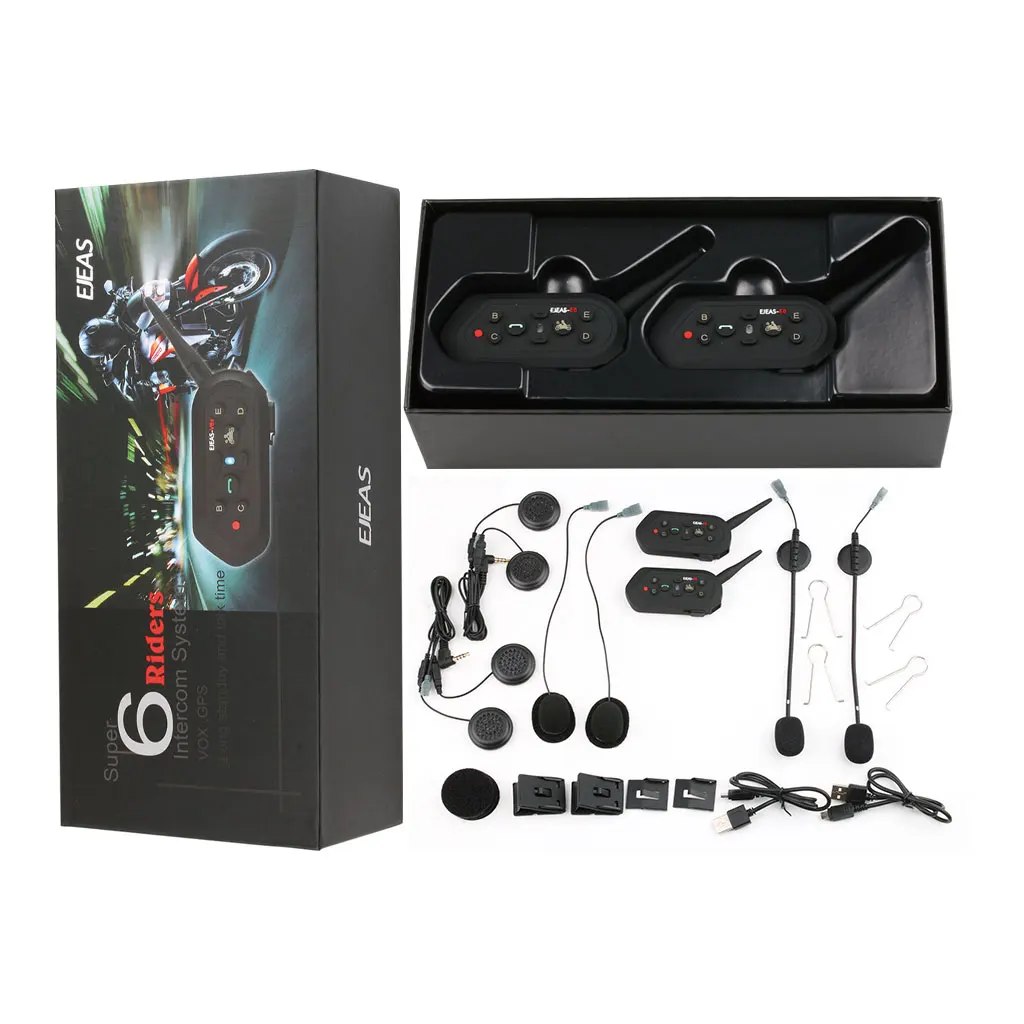 2 EJEAS Moto Intercom Bluetooth Headset BT Headset Intercom Support AUX Voice Input,VOX Voice Activation 1200M Talkback Distance
