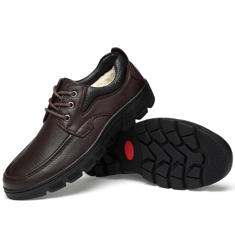 Мужские повседневные туфли из натуральной кожи на плоской подошве теплые