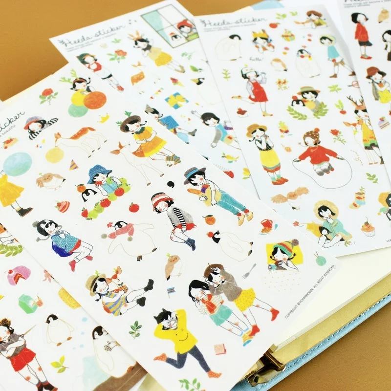 6 шт милые девушки Дневник стикер каваи Канцтовары Papeleria DIY Скрапбукинг молочный