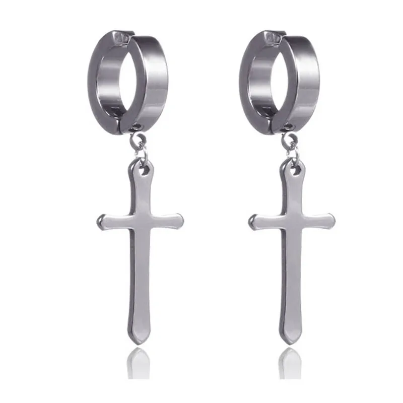 Cross 12 Silver 2 шт. простая модная подвеска крест нержавеющая сталь клипсы для женщин панк человек без Имитация пирсинга без отверстия для уха ювелирные изделия - Окраска металла: Cross 12 Silver