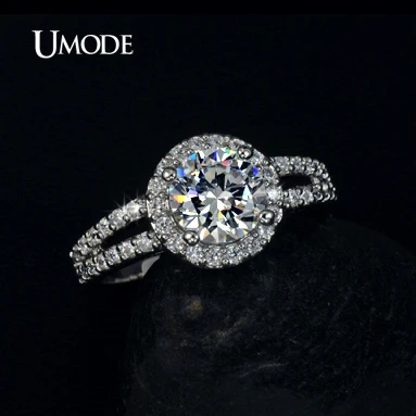 UMODE Кольца для помолвки с покрытием из белого золота и 2 швейцарскими фианитами 2к
