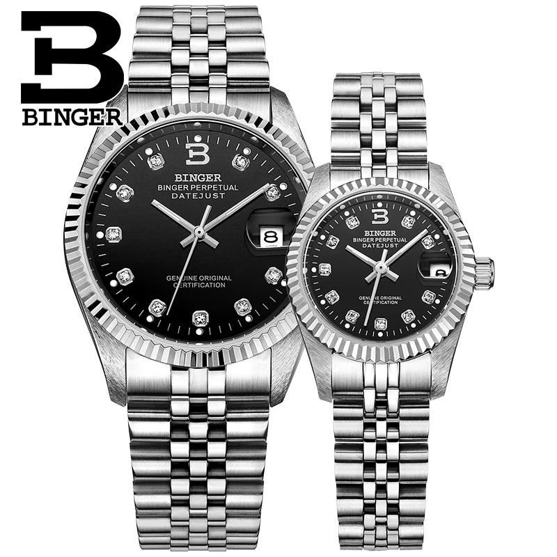 Switzerland BINGER Watch Men Women Automatic Mechanical Men's watches Luxury Brand Sapphire Diamond Lovers' Wristwatch BG-0373-6